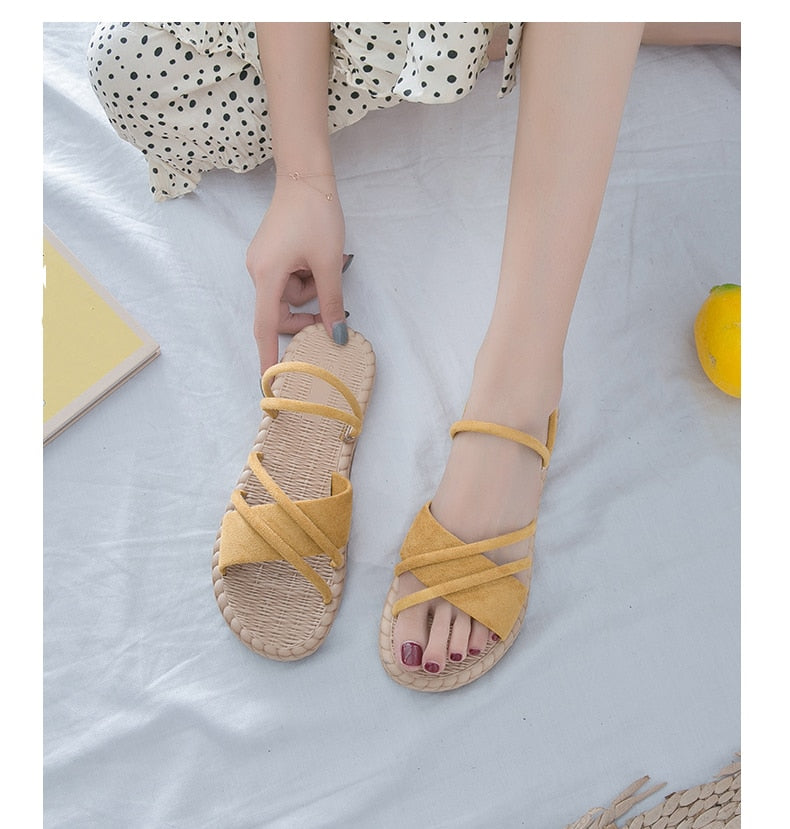 Aichashi New Summer Shoes Woman Sandals Flat Sandalias Mujer Thin Strips Gladiator Beach Sandals Ladies Flip Flops Slides