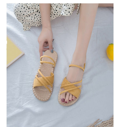 Aichashi New Summer Shoes Woman Sandals Flat Sandalias Mujer Thin Strips Gladiator Beach Sandals Ladies Flip Flops Slides