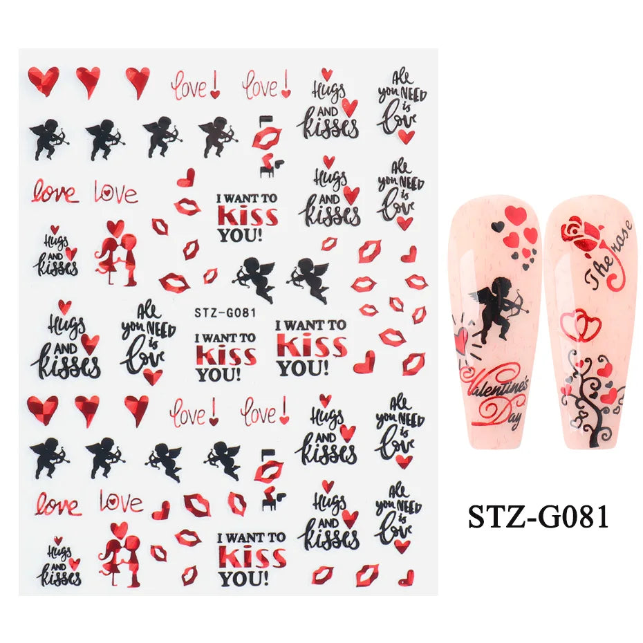 Aichashi Love Heart Nail Stickers Simple Heart Design Self-Adhesive Slider Letters Nail Art Decorations Stars Decals Manicure Accessories