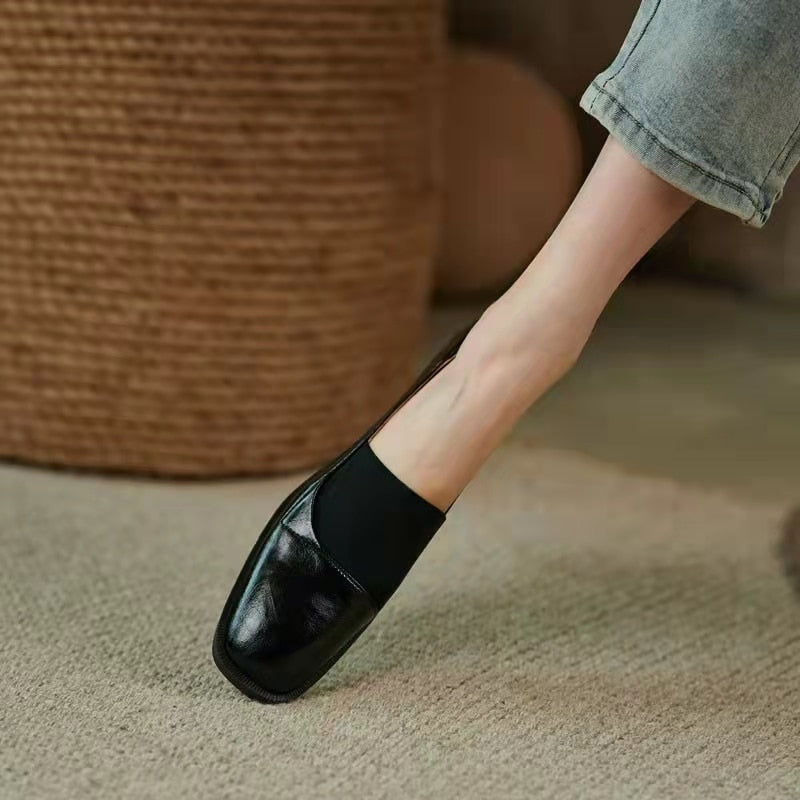 Aichashi New Elegant Women Low Heels Pumps Autumn High Quality Leather Fashion Square Toe Office Ladies Party Outdoor Shoes