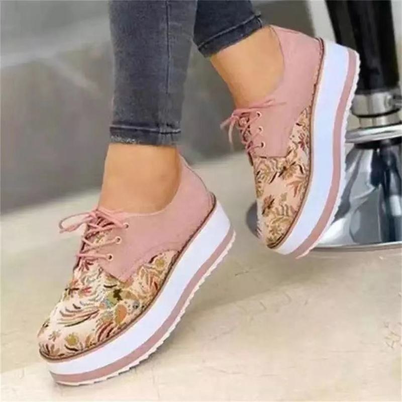 Aichashi Floral Printed Platform Shoes Women Sneakers Autumn Thick Bottom Casual Ladies Shoes Zapatillas Mujer Plus Size 43