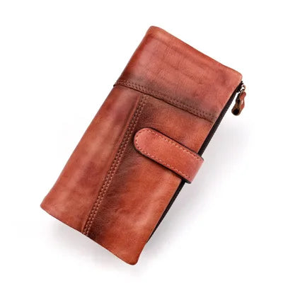 Aichashi Genuine Leather Long Wallet Man Women Credit Card Holder Clutch Purse Hasp Moible Phone RFID Blocking Wallet