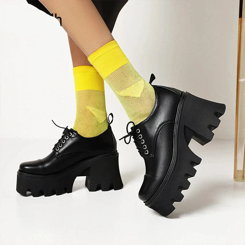 Aichashi New Fashion Silver Platform Shoes Harajuku Japanese School Shoes Women Chunky Heel Light Comfortable Gothicgirl Lace Up