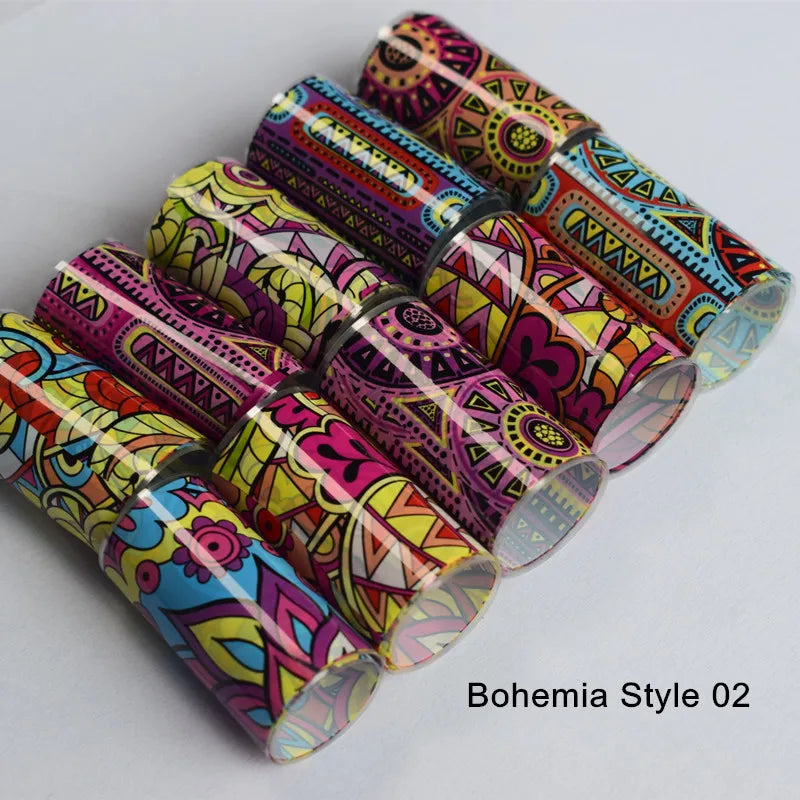 Aichashi 10Pcs 4*100cm Paisley Colorful Nail Foils Bohemia Nail Art Transfer Sticker Decal Mandala Slider Decals DIY Nail Tips Decoration