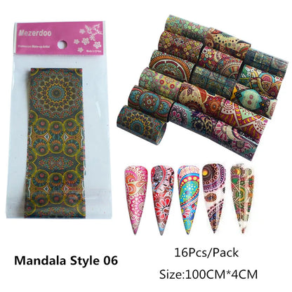 Aichashi 10Pcs 4*100cm Paisley Colorful Nail Foils Bohemia Nail Art Transfer Sticker Decal Mandala Slider Decals DIY Nail Tips Decoration