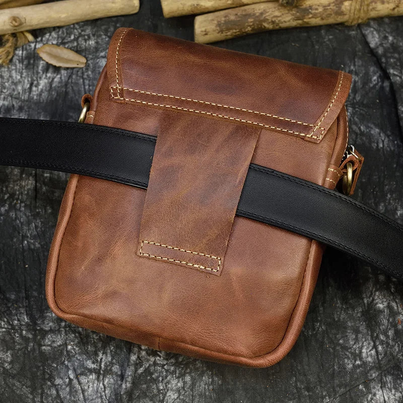 Aichashi Men's Genuine Leather Waist Bag 2 Use Wow Leather Small Messenger Bag Cowhide Fanny Waist Pack Real Leather Shoulder Bag Brown