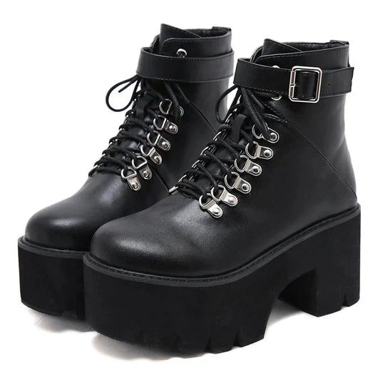 Aichashi New Arrival Womens Autumn Shoes Chunky Block High Heel Platform Lace up Ankle Boots For Women Comfortable Promotion Sale