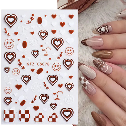 Aichashi Heart Nail Sticker 3D Comic Cartoon Colorful Heart Star Sliders Cute Nail Design Korean Style Translucent Gel Polish Wraps Decal