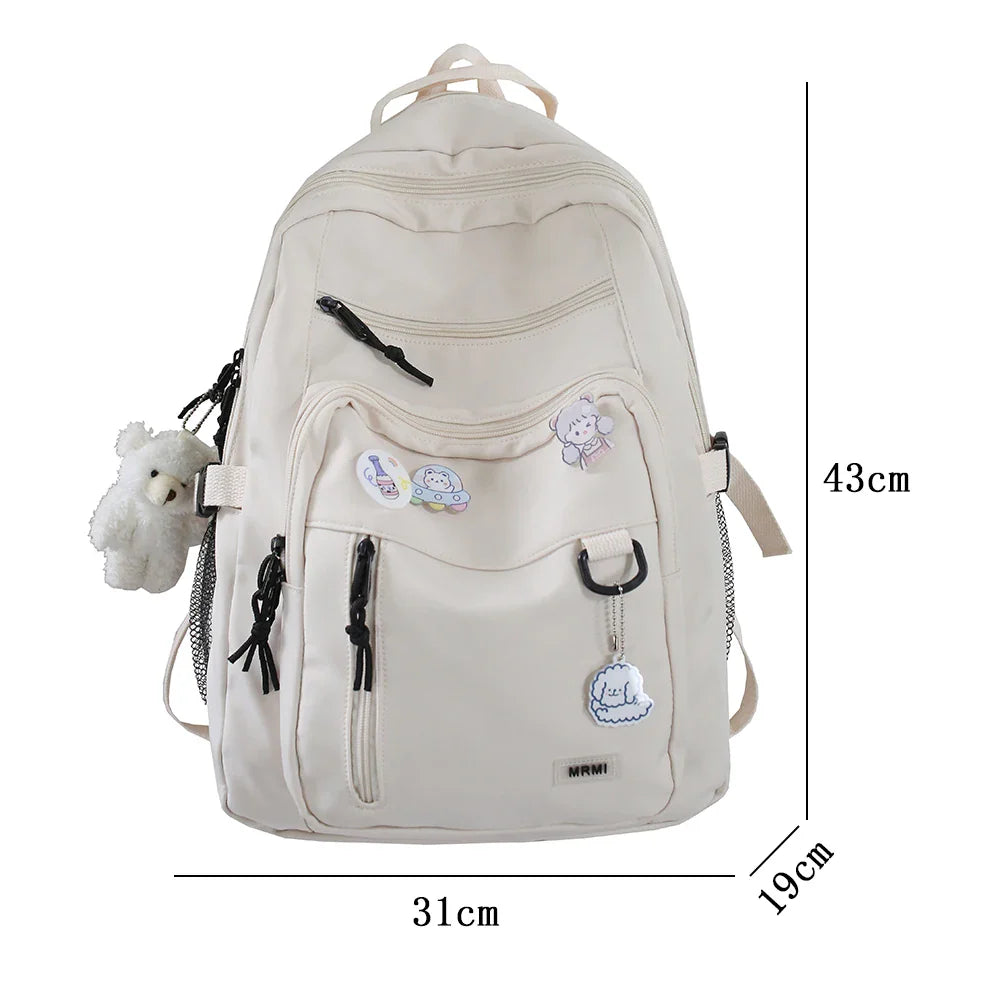 Aichashi BACK TO SCHOOL Fashion Big Student Backpack NEW Badge Rucksack Girls School Bag High Capacity Women Backpack Female Cute Leisure Travel Mochila