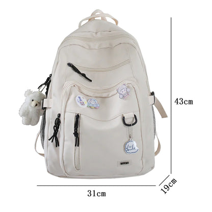 Aichashi BACK TO SCHOOL Fashion Big Student Backpack NEW Badge Rucksack Girls School Bag High Capacity Women Backpack Female Cute Leisure Travel Mochila