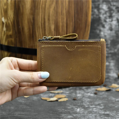 Aichashi Genuine Leather Zipper Coin Card Purse Real Leather Rfid Card Holder Clutch Wallets Slots For Men Women Mini Slim Purse