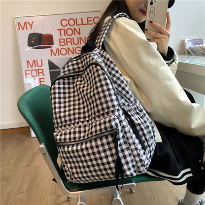 aichashi School Backpacks Plaid Pattern Women's Backpack Fashion College Students School Bags for Girls Teenager Casual Female Schoolbag