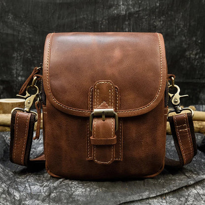 Aichashi  Men's Crazy Horse Leather Shoulder Bag iPad Genuine Leather Messenger Bag Vintage Casual Travel Bag Durable Leather Book Bag