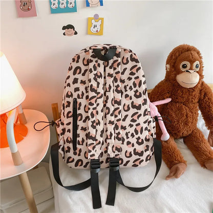 Aichashi Large Capacity Waterproof Fashion Nylon Women Backpack Female Leopard Print Travel Computer Bag College Girls School Bag