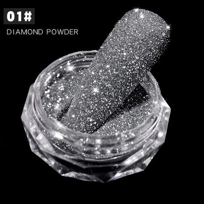 1Box Sparkling Diamond Nail Powder Laser Silver Reflective Nail Glitter Dust Fine Shiny Pigment Holographic Nail Art Decorations