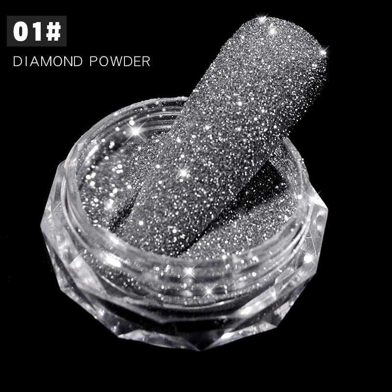 1Box Sparkling Diamond Nail Powder Laser Silver Reflective Nail Glitter Dust Fine Shiny Pigment Holographic Nail Art Decorations