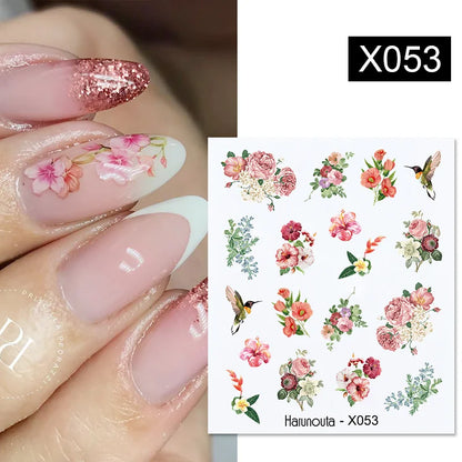 Aichashi 3D Laser Sakura Flower Nail Sticker Aurora Decals Glitter Star Butterfly Floral Adhesive Sliders Cherry Blooming Manicure