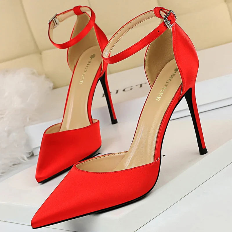 aichashi  -  Shoes Hollow Out Woman Pumps High Heels Sexy Party Shoes Silk Ladies Shoes Pointed Toe Heeled Shoes Female Pumps