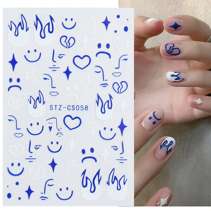 Aichashi Heart Nail Sticker 3D Comic Cartoon Colorful Heart Star Sliders Cute Nail Design Korean Style Translucent Gel Polish Wraps Decal