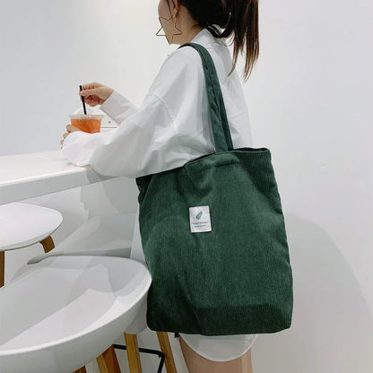 Aichashi BACK TO SCHOOL Corduroy Bag Handbags for Women Shoulder Bags Female Soft Environmental Storage Reusable Girls Small and Large Shopper Totes Bag