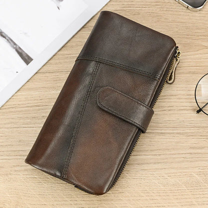 Aichashi Genuine Leather Long Wallet Man Women Credit Card Holder Clutch Purse Hasp Moible Phone RFID Blocking Wallet