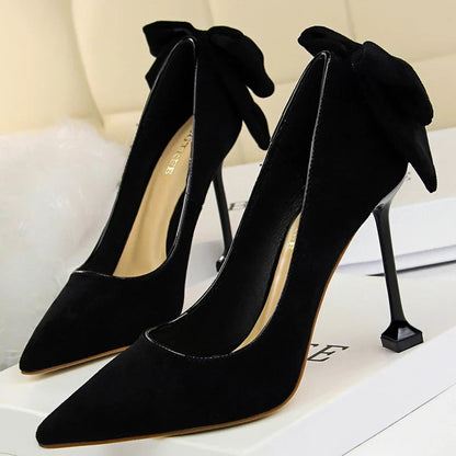 aichashi  -  Shoes Bowknot Women Pumps Stiletto High Heels Suede Women Shoes Fashion Wedding Shoes Designer New Pointed Women Heels