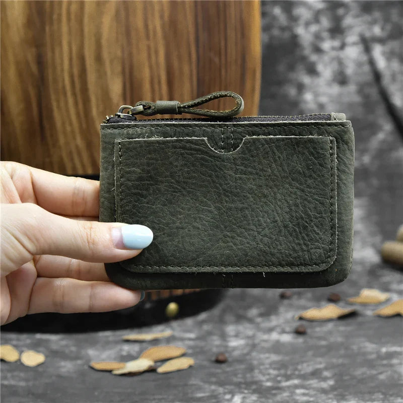 Aichashi Genuine Leather Zipper Coin Card Purse Real Leather Rfid Card Holder Clutch Wallets Slots For Men Women Mini Slim Purse