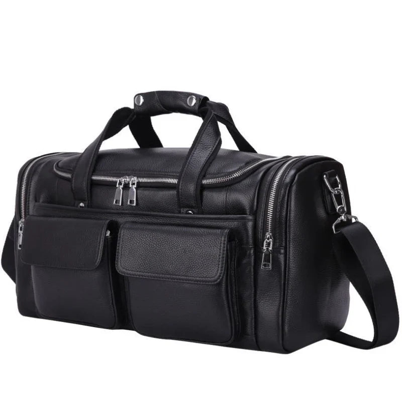 Aichashi Men's Crazy Horse Leather Travel Bag Cow Leather Big Travel Duffel Durable Cowhide Weekend Bag Man Genuine Leather Luggage Bag