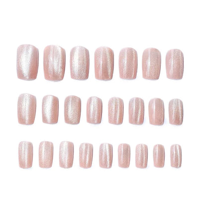 24pcs/box Cat Eye Phototherapy Nail Patch Wearable Fake Nail Short False Nail Wedding For Winter Autumn wearable full cover