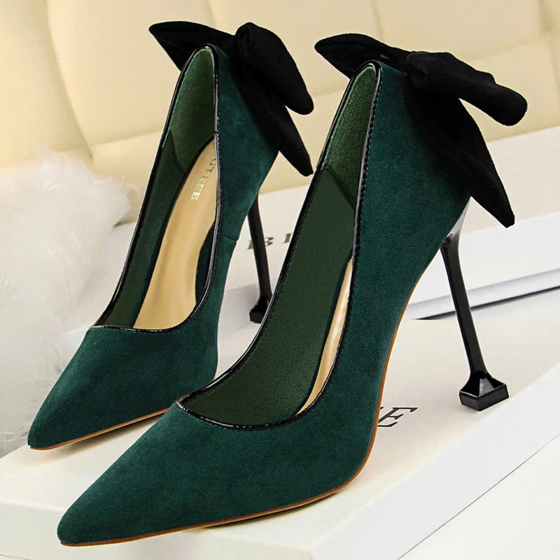 aichashi  -  Shoes Bowknot Women Pumps Stiletto High Heels Suede Women Shoes Fashion Wedding Shoes Designer New Pointed Women Heels