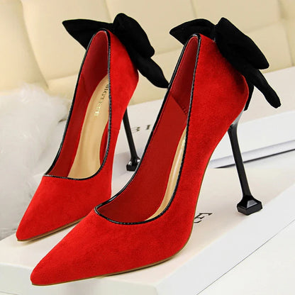 aichashi  -  Shoes Bowknot Women Pumps Stiletto High Heels Suede Women Shoes Fashion Wedding Shoes Designer New Pointed Women Heels