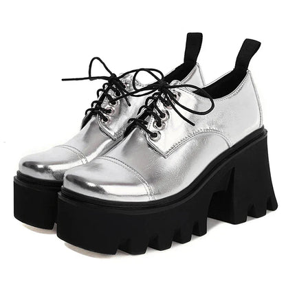 Aichashi New Fashion Silver Platform Shoes Harajuku Japanese School Shoes Women Chunky Heel Light Comfortable Gothicgirl Lace Up