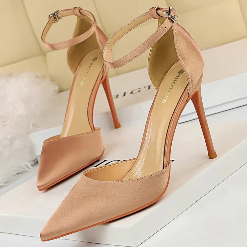 aichashi  -  Shoes Hollow Out Woman Pumps High Heels Sexy Party Shoes Silk Ladies Shoes Pointed Toe Heeled Shoes Female Pumps