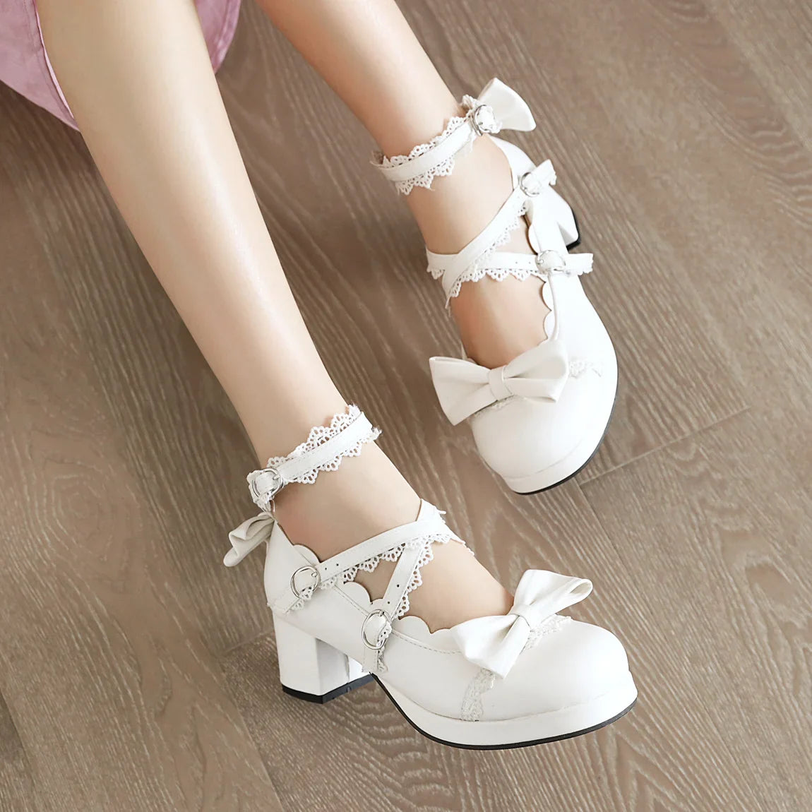 aichashi  -  High-heeled Cute Bow Tie Sweet Lolita Girls Love Solid Round Princess Shoes More Softer Pumps Ladies Platform Heels