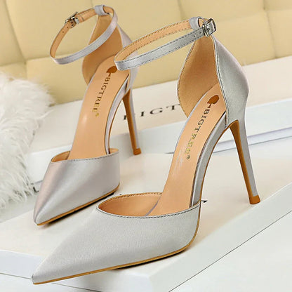 aichashi  -  Shoes Hollow Out Woman Pumps High Heels Sexy Party Shoes Silk Ladies Shoes Pointed Toe Heeled Shoes Female Pumps