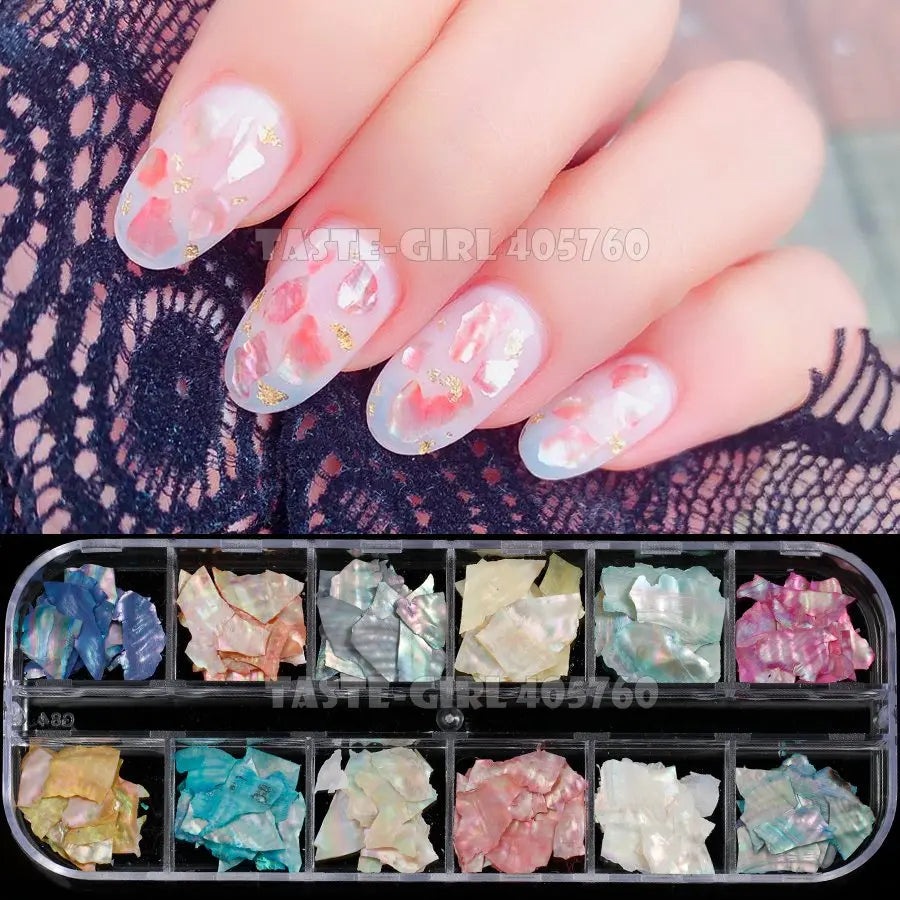 12 Grids/Set Irregular Color-changing Abalone Slice Natural Sea Shell Stone Fragment Nail Art Paillette Decoration DIY Manicure