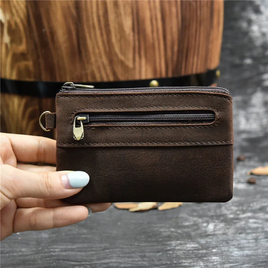 Aichashi Genuine Leather Zipper Coin Card Purse Real Leather Rfid Card Holder Clutch Wallets Slots For Men Women Mini Slim Purse