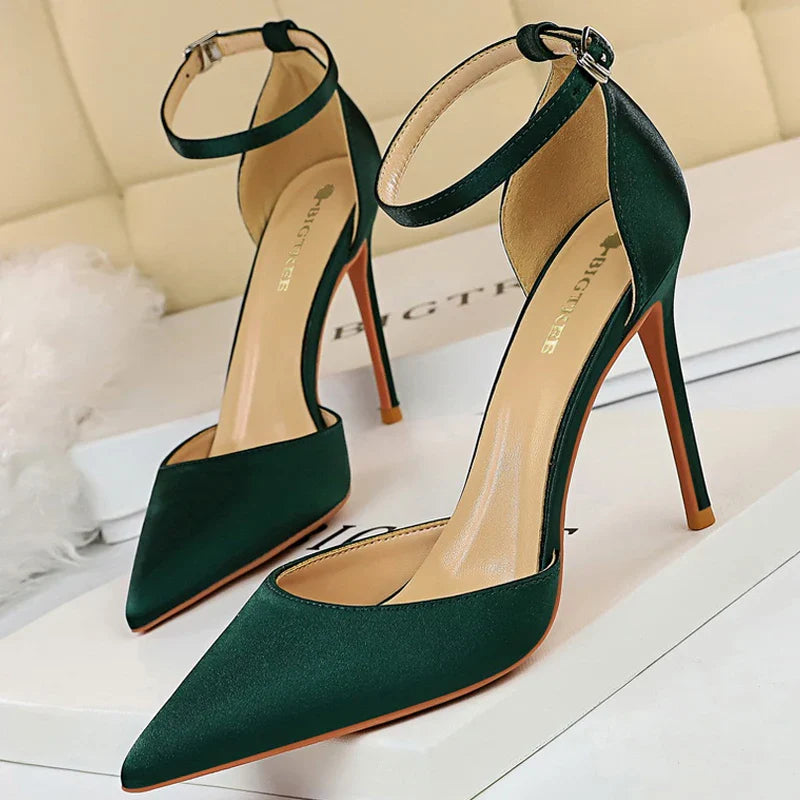 aichashi  -  Shoes Hollow Out Woman Pumps High Heels Sexy Party Shoes Silk Ladies Shoes Pointed Toe Heeled Shoes Female Pumps