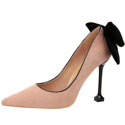 aichashi  -  Shoes Bowknot Women Pumps Stiletto High Heels Suede Women Shoes Fashion Wedding Shoes Designer New Pointed Women Heels