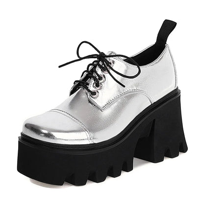 Aichashi New Fashion Silver Platform Shoes Harajuku Japanese School Shoes Women Chunky Heel Light Comfortable Gothicgirl Lace Up