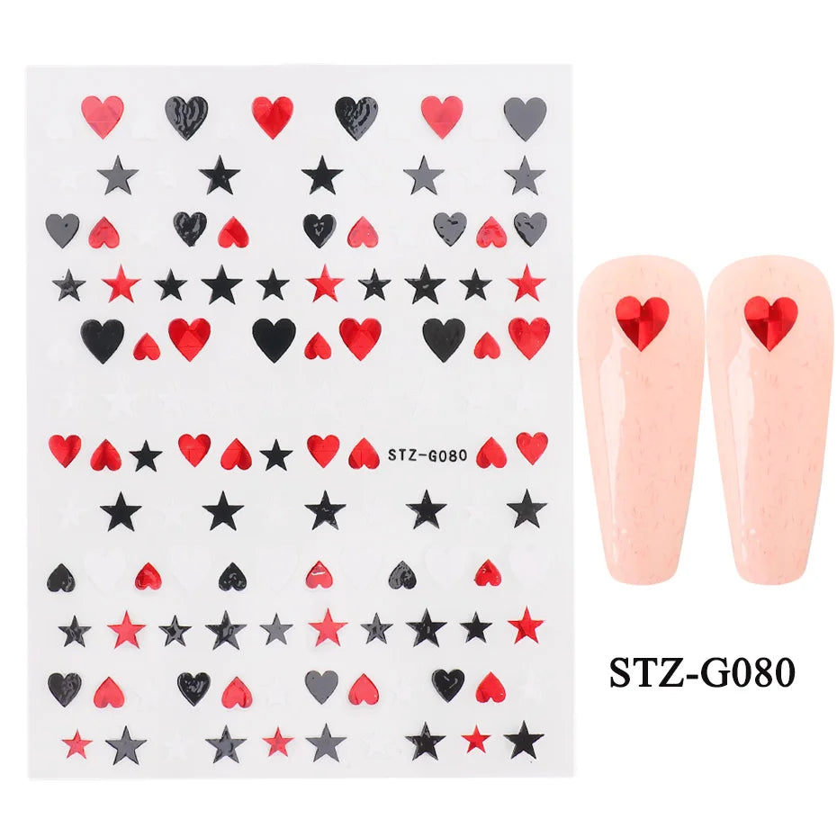 Aichashi Love Heart Nail Stickers Simple Heart Design Self-Adhesive Slider Letters Nail Art Decorations Stars Decals Manicure Accessories