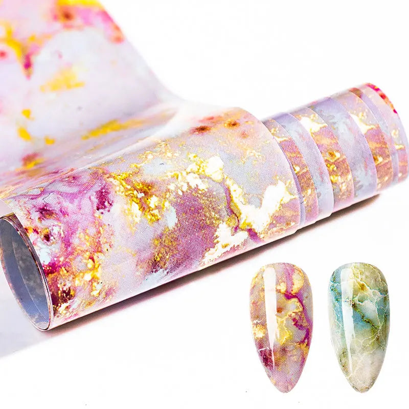 aichashi 1 Box 4*100cm Nail Foils Marble Series Nail Art Transfer Sticker Paper Pink Blue Foils Bright Marble DIY Design Decoration