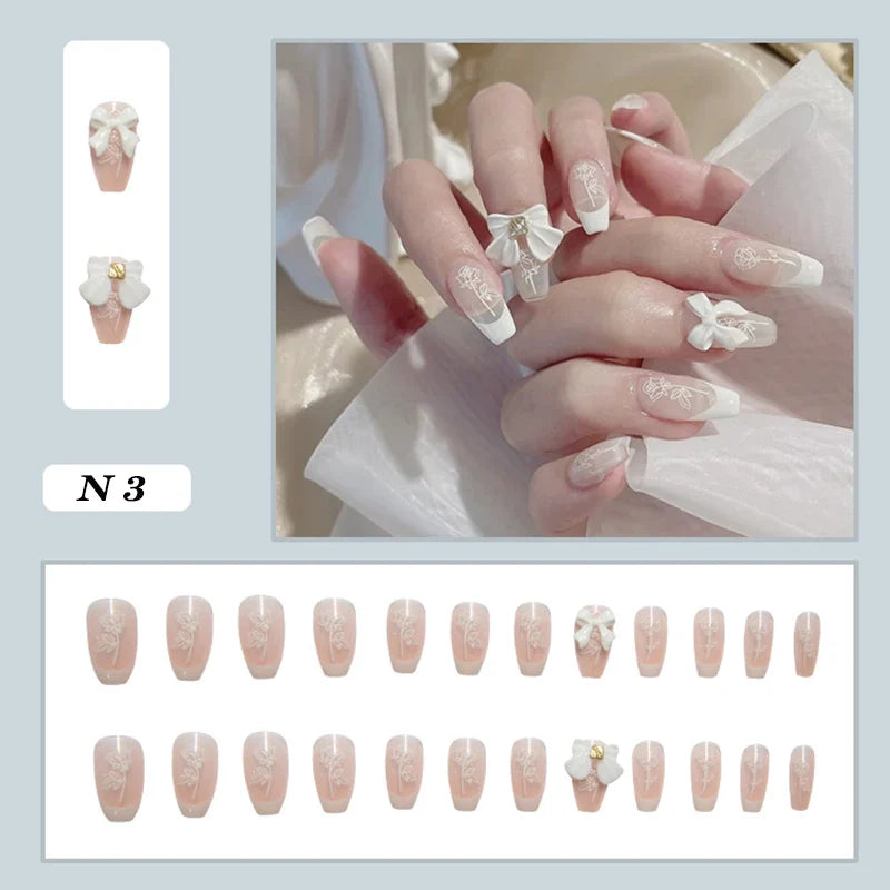 24pcs false nails matte Green Nails Patch with glue Removable Long Paragraph Fashion Manicure press on Nail tips