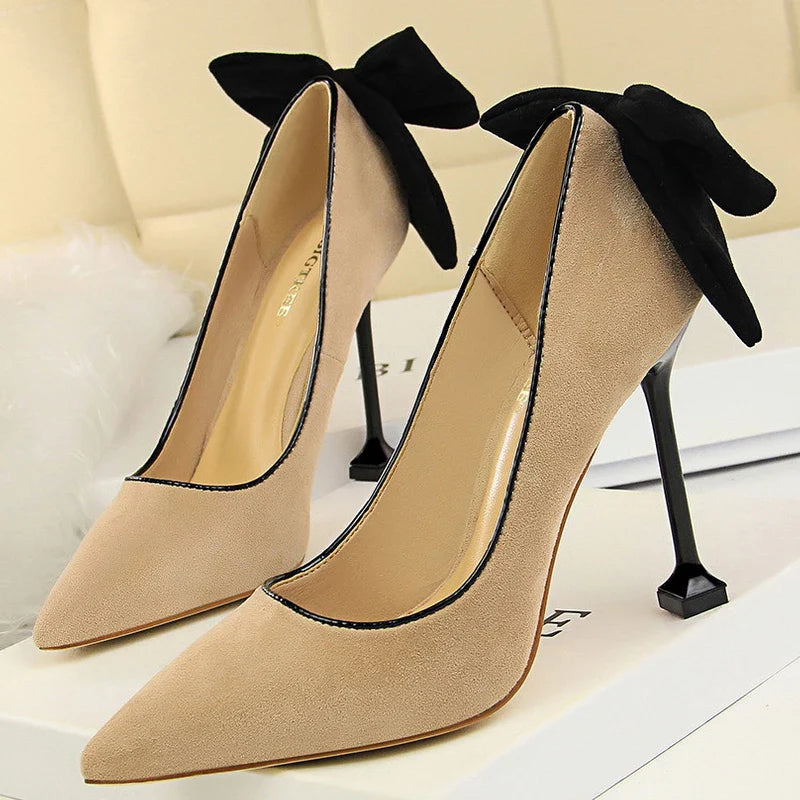 aichashi  -  Shoes Bowknot Women Pumps Stiletto High Heels Suede Women Shoes Fashion Wedding Shoes Designer New Pointed Women Heels