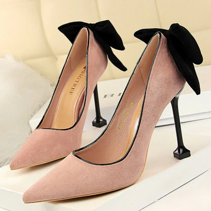 aichashi  -  Shoes Bowknot Women Pumps Stiletto High Heels Suede Women Shoes Fashion Wedding Shoes Designer New Pointed Women Heels