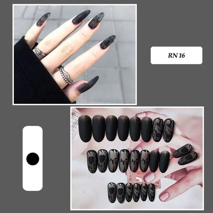 24pcs false nails matte Green Nails Patch with glue Removable Long Paragraph Fashion Manicure press on Nail tips