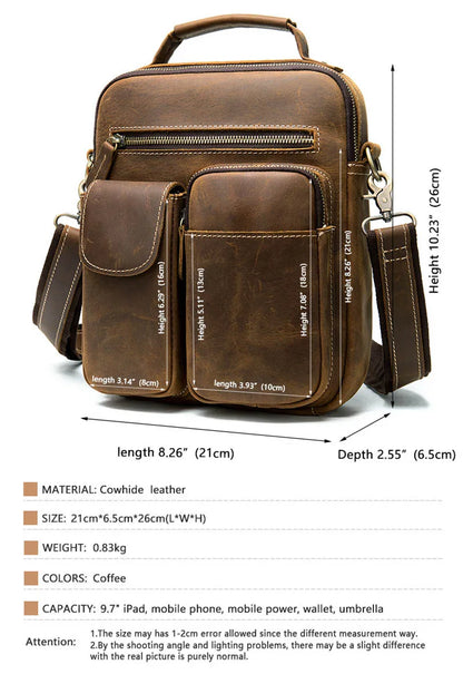 Aichashi Crazy Horse Leather Men's Shoulder Bag Vintage Messenger Bags Men Bolsos Male Crossbody Bags Man's Handbag Sling Bag