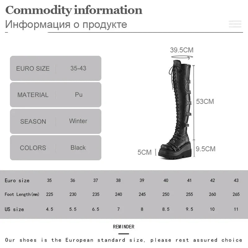 Aichashi Brand Design Female High Platform Thigh High Boots Buckle Strap Gothic Girls High Heels Boots Women Cosplay Wedges Shoes