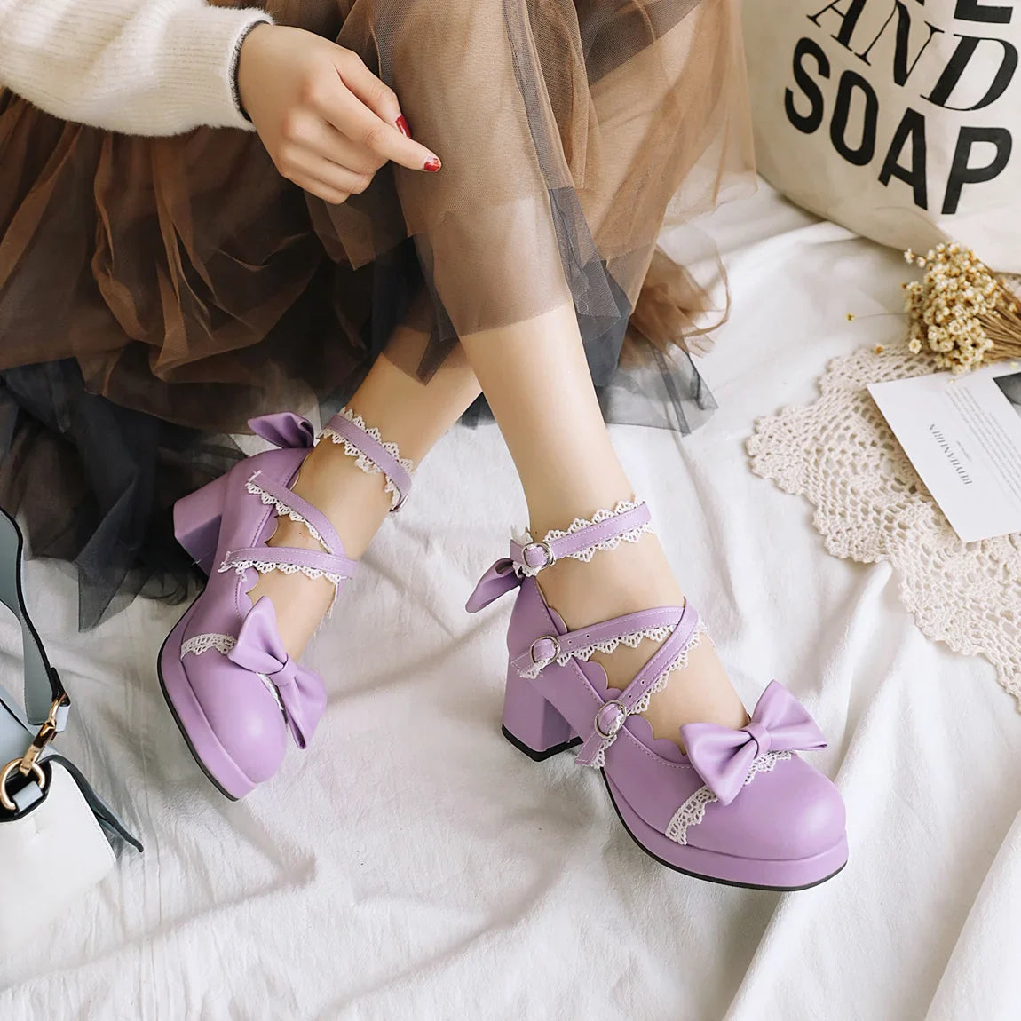 aichashi  -  High-heeled Cute Bow Tie Sweet Lolita Girls Love Solid Round Princess Shoes More Softer Pumps Ladies Platform Heels