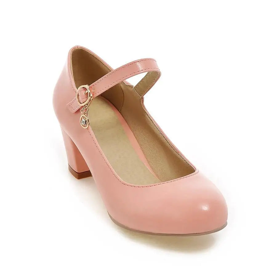 aichashi  -  Preppy Style Sweet Girls Mary Jane Pumps Shoes Women Round Toe Ankle Warp Pink White High Heels Woman Campus Shoes Size 41 42 43